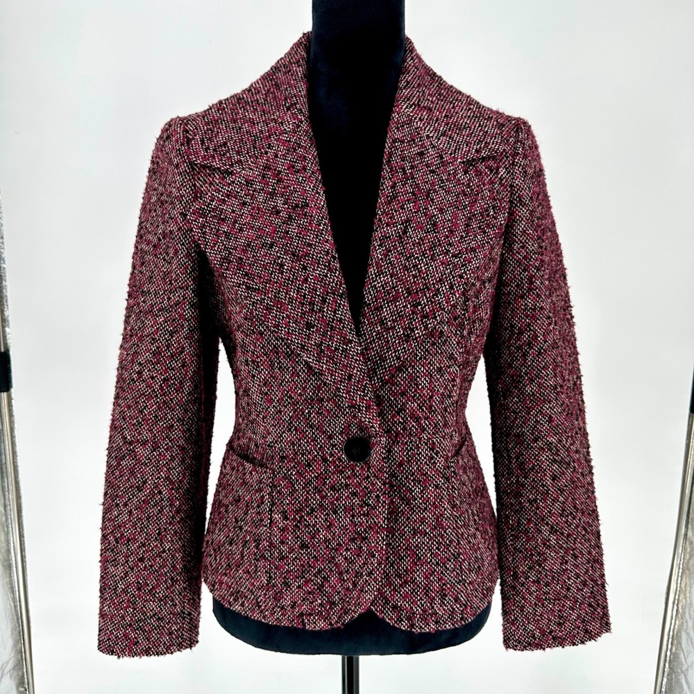 NEW Talbots Purple Black Tweed Fitted Cropped Blazer Jacket Women Petite 10 $199